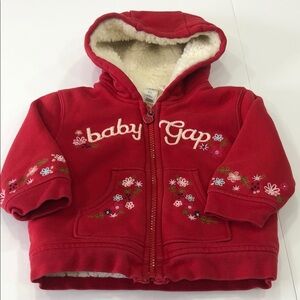 Baby Gap Red Floral Embroidered Sherpa-Lined Hoodie – 12–18 Months